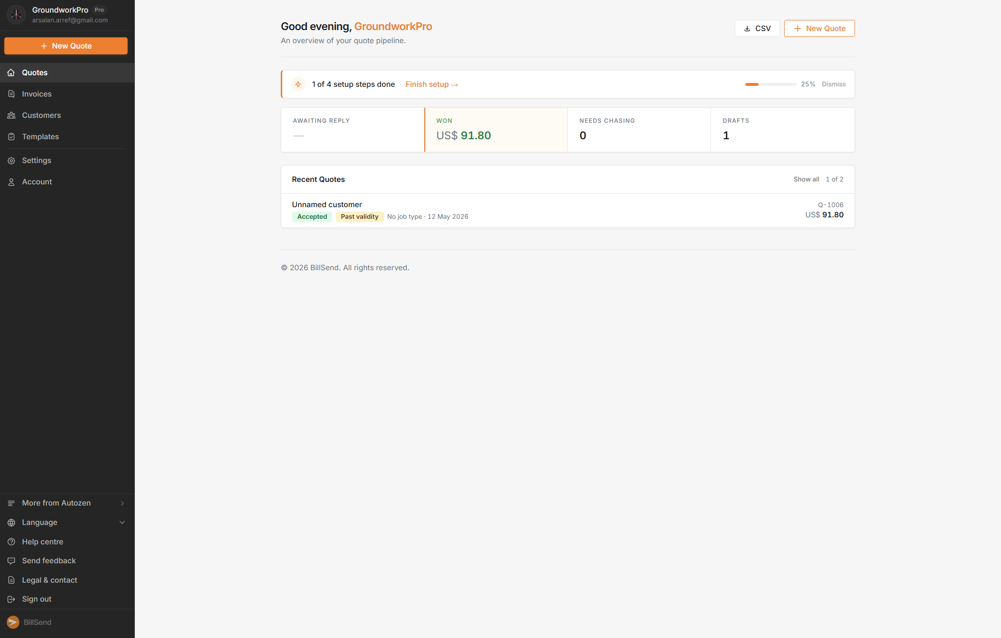 BillSend dashboard
